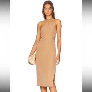 Bardot Amara Halter Midi Dress – Beige (NWT, Size Small)